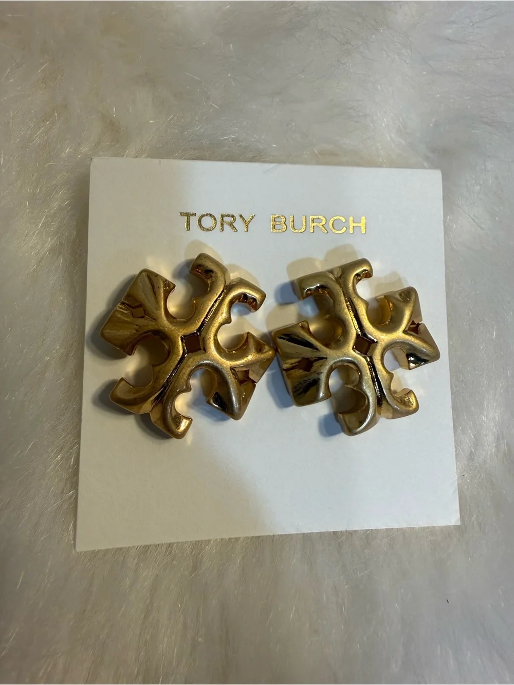 Tory Burch Sculpted Gold Logo Clip Earrings